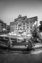 Trevi Fountain In Black And White, Rome, Italy	