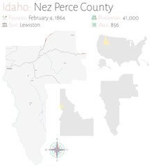  Large and detailed map of Nez Perce county in Idaho, USA.