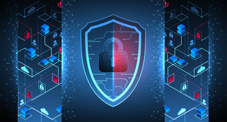 Technological abstract background on the topic of information protection and computer security.