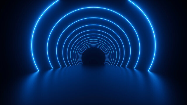 Modern Abstract Futuristic Blue Neon Background. Empty Space For Text Or Logo - 3D Illustration