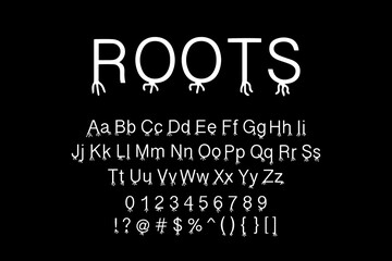 Poster - Roots hand drawn vector type font in cartoon comic style black white contrast garden theme