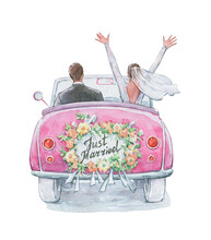 Just Married Couple In A Car