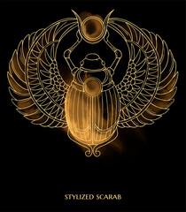 vector illuіtration with stylized scarab on light gold smoke