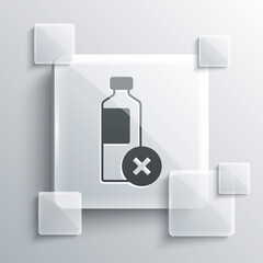 Poster - Grey No water bottle icon isolated on grey background. No plastic bottle. Water bottle ban sign. Square glass panels. Vector