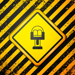 Poster - Black Attraction carousel icon isolated on yellow background. Amusement park. Childrens entertainment playground, recreation park. Warning sign. Vector