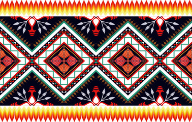 Wall Mural - Ethnic Indian tribal seamless pattern design. Aztec fabric carpet mandala carpet native boho chevron textile decoration. Geometric texture fabric traditional embroidery vector illustrations backgroun.