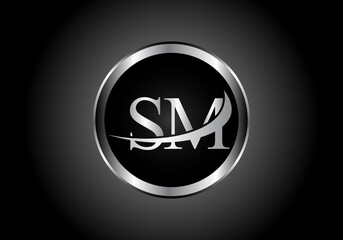 silver letter SM metal combination alphabet logo icon design with grey color on Black and white gradient design for a company or business