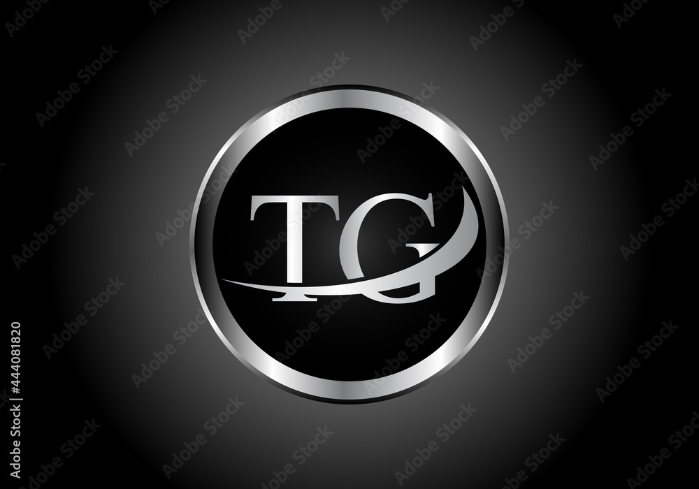 silver letter TG metal combination alphabet logo icon design with grey ...