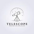 line art telescope simple logo vector astronomy illustration design galaxy space