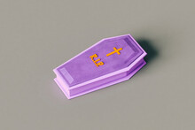 One Violet Coffins On Grey Background