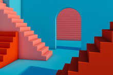 Abstract Space With Stairs And Curved Shapes In Blue