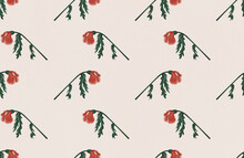 Seamless Herbal Pattern Of Dead Red Withered Flowers 