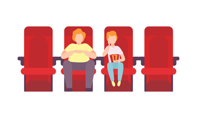 Canvas Print - Man with Kid Sitting in Cinema or Movie Theater Viewing Film for Entertainment Vector Illustration