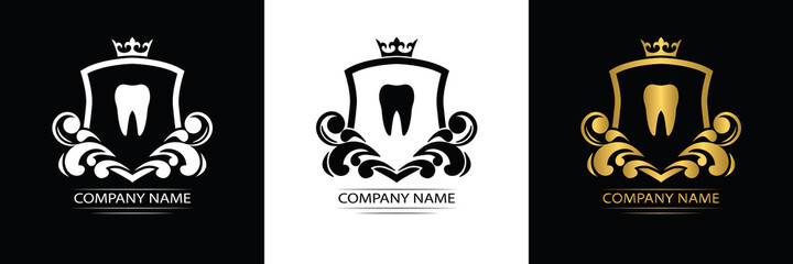 dentist logo template luxury royal vector tooth company decorative emblem with crown	