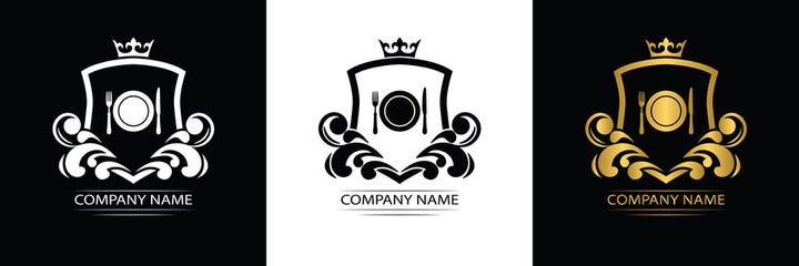 Wall Mural - restaurant logo template luxury royal food vector company decorative emblem with crown	