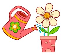 Cute Watering Can And Flower Cartoon. Watering Can And Flower Clipart Vector Illustration