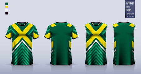 T-shirt sport, Soccer jersey, football kit, basketball uniform, tank top, and running singlet mockup. Fabric pattern design. Vector.