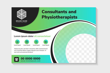 Wall Mural - wave horizontal flyer template design with headline consultants and physiotherapists. horizontal lay