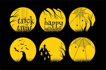 Wall Mural - Happy Halloween. haunted house, tree, cemetery, scarecrow, bat, spider web vector illustration 