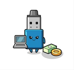 Poster - Mascot Illustration of flash drive usb as a hacker