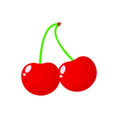 Vector illustration of red cherry isolated on white background, simple minimal style, fresh fruit, berry