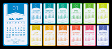 Calendar 2022 Year. Vector Colorful Calender Template. Infographics Design. Week Starts On Sunday