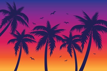 evening on the beach with palm trees. an evening on the beach with palm trees. colorful picture for 