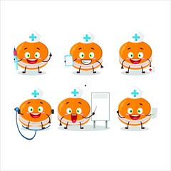 Poster - Doctor profession emoticon with orange dorayaki cartoon character. Vector illustration