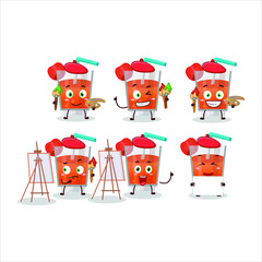 Wall Mural - Artistic Artist of tomato juice cartoon character painting with a brush. Vector illustration