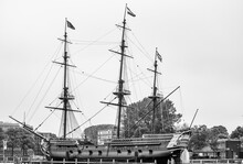 AMSTERDAM, NETHERLANDS. JUNE 06, 2021. Stad Amsterdam Ship. Black And White Photography