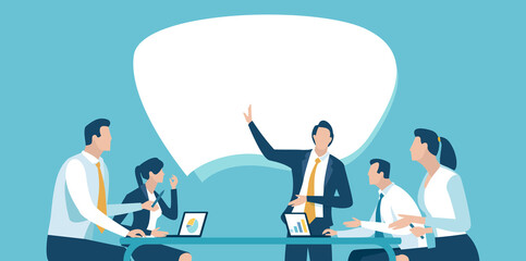 Business meeting illustration with speech buble, space for your text. Teamwork concept. Vector illustration.