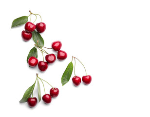 Tasty ripe cherries on white background