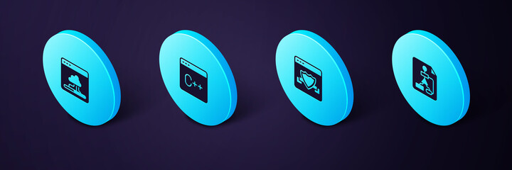 Set Isometric Flowchart, Browser with shield, Software and Cloud technology data transfer icon. Vector