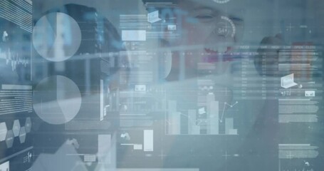 Wall Mural - animation of financial data processing over business people in office