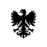 Fototapeta  - Logo heráldica con silueta de águila medieval de pie en color negro