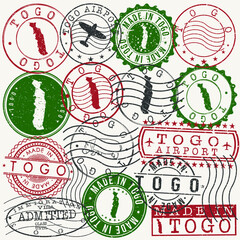 Togo Set of Stamps. Travel Passport Stamps. Made In Product Design Seals in Old Style Insignia. Icon Clip Art Vector Collection.