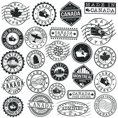 Wall Mural - Montreal, QC, Canada Set of Stamp. Vector Art Postal Passport Travel Design. Travel and Business Seals.