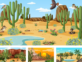 Poster - Different scenes with desert forest landscape with animals and plants