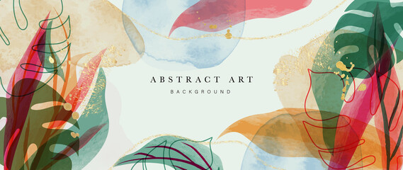 abstract art gold tropical leaves background vector. luxury wallpaper with watercolor, tropical leaf