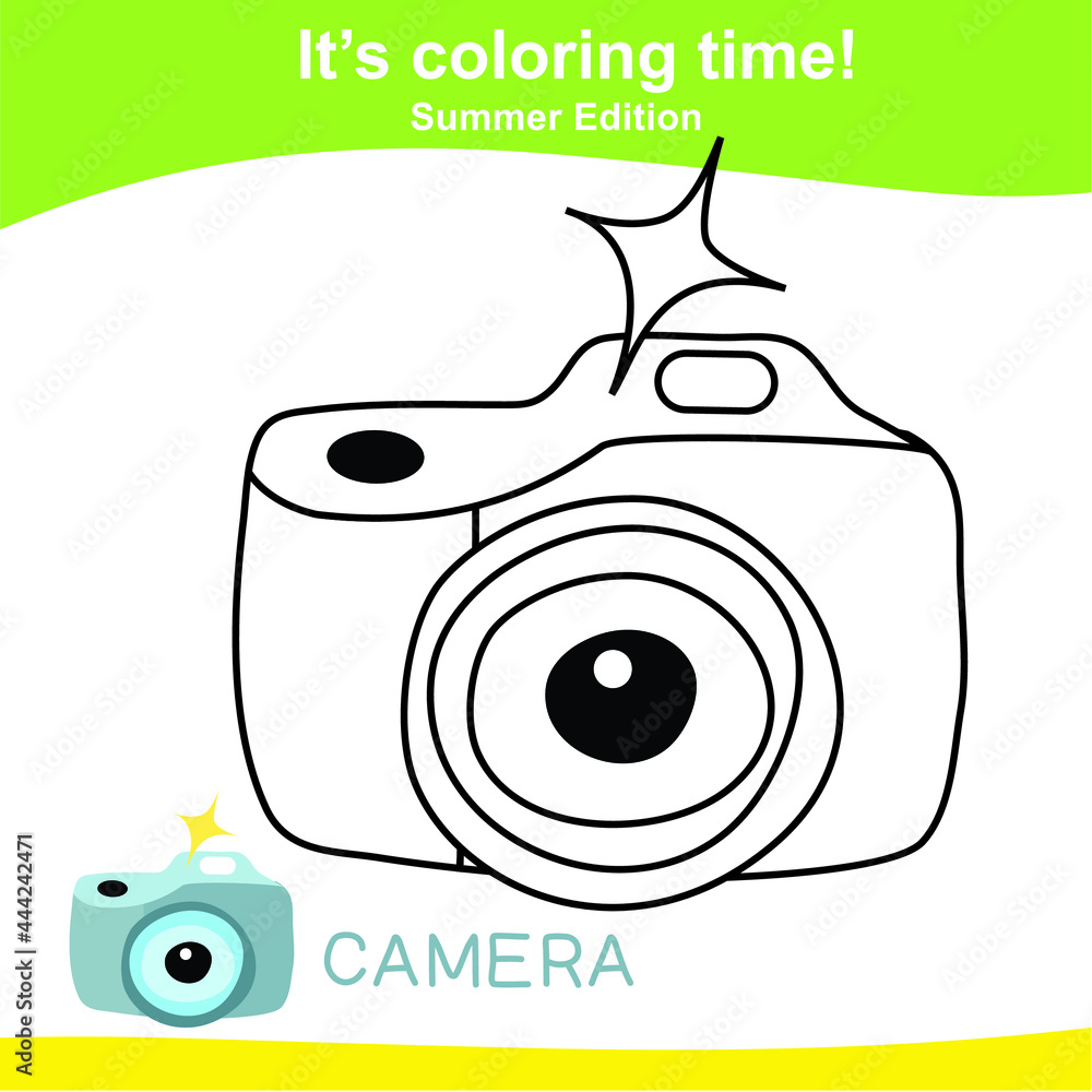 Vector de Stock Coloring camera worksheet page. Educational printable ...