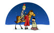 Sankt Martin schenkt Bettler Mantel in Winter Nacht