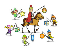 Kinder Beim Martinszug Um Sankt Martin Auf Pferd