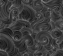 Wall Mural - Endless ornamental vector seamless texture with waving curling lines, 