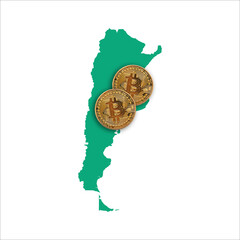 Wall Mural - Bitcoin cryptocurrency coin on a map of Argentina