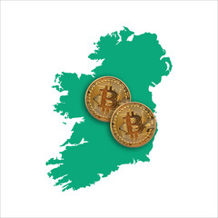 Wall Mural - Bitcoin cryptocurrency coin on a map of Ireland