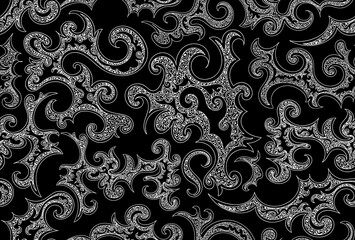 Wall Mural - Beautiful black and white decorative vector seamless pattern with curling figured ornament	
