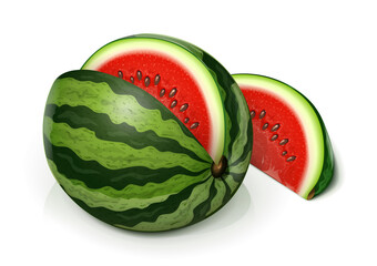 Wall Mural - Watermelon. Green Juicy Fruit, Isolated on White Background, Watermelons realistic fruits. Vector. Eps10 vector illustration.