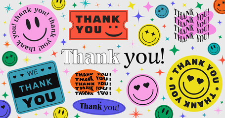 thank you abstract hipster cool trendy background with retro stickers vector design.