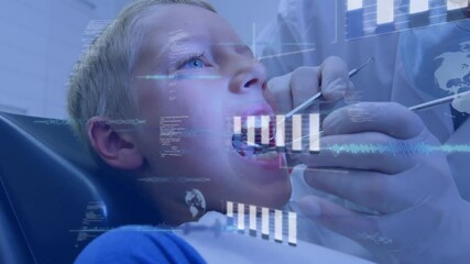 Poster - Animation of data processing over boy in dentist chair