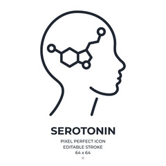Wall Mural - serotonin editable stroke outline icon isolated on white background flat vector illustration. pixel 